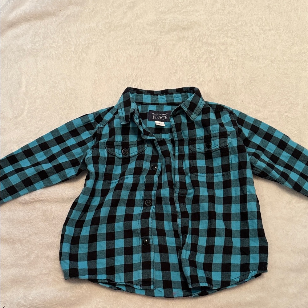 The Children's Place Teal and Black Checkered Button-Down Shirt